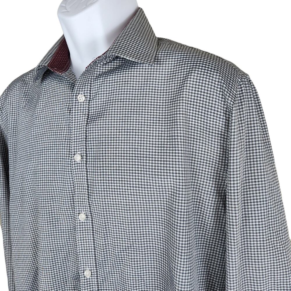 Nicole Miller Shirt Mens Size Large Black & White Check Button Up Dress Shirt - Picture 2 of 10